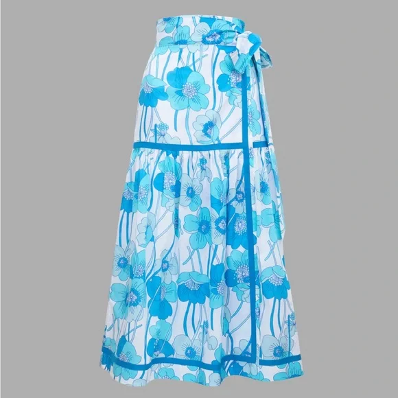 Loretta Caponi Italy Haute Couture Flowers Waves Veradero skirt cotton XL NWT - Picture 1 of 3